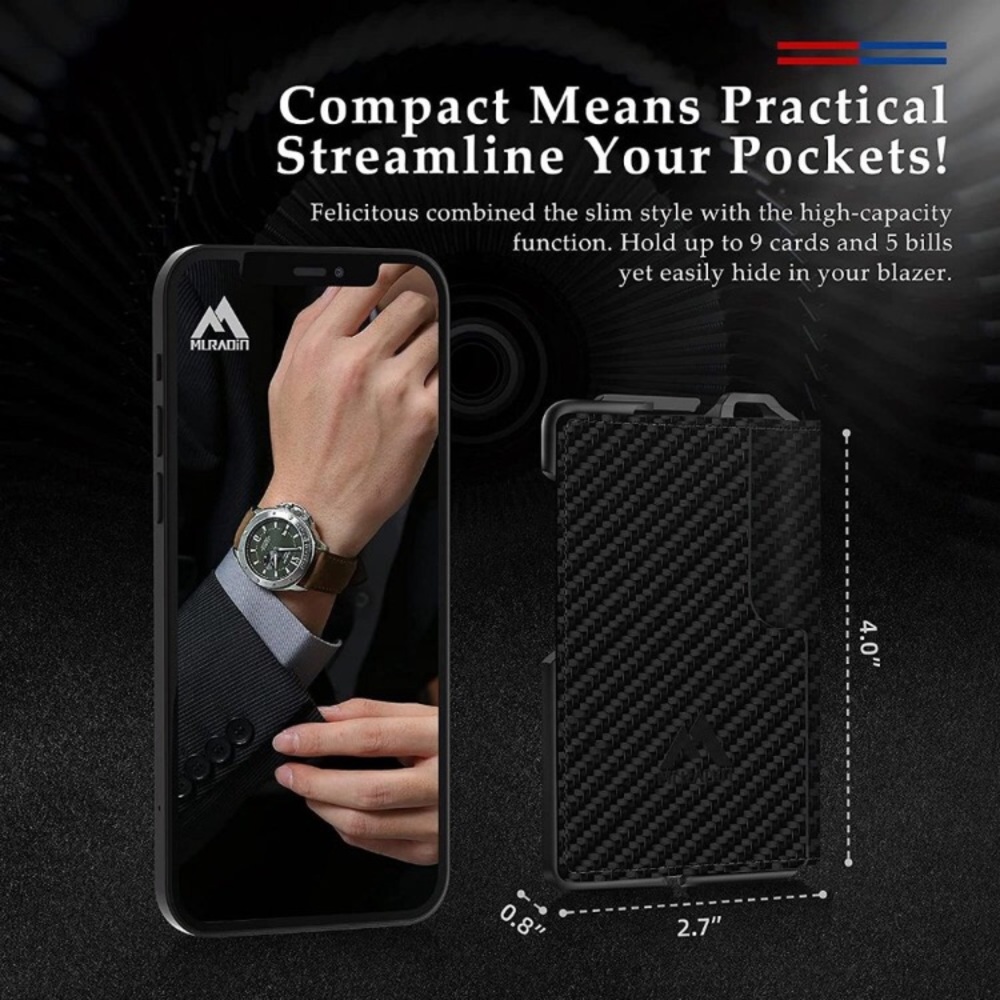 Tactical Minimalist Wallet for Men, Slim RFID-Blocking Metal Card Holder - Picture 5 of 6